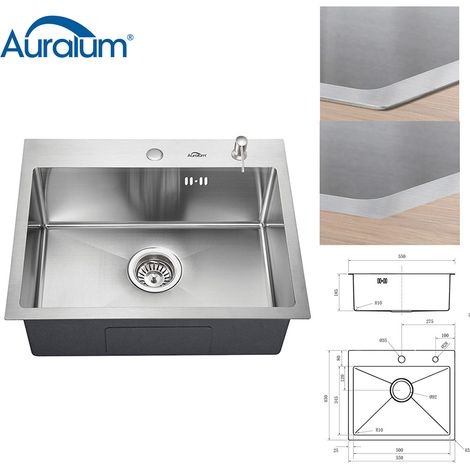 Fregadero empotrado hecho a mano 1 lavabos 55 x 45cm Fregadero de cocina de acero inoxidable, Adecuado para muebles de más de 60 cm (1/5)