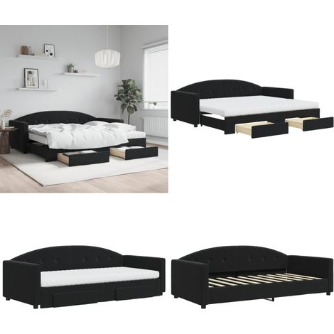 Tagesbett Ausziehbar mit Schubladen Schwarz 90x190 cm Samt - Schlafsofa - Schubladenbett (1/5)