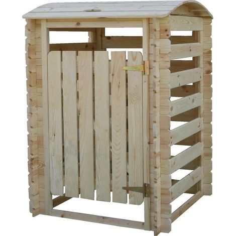 Timbela – Cache poubelle en bois M606 – Abri jardin pour 1 bac 240L – Dimensions 97x97xH137cm – Bois naturel certifié FSC – Accès facile par porte verrouillable