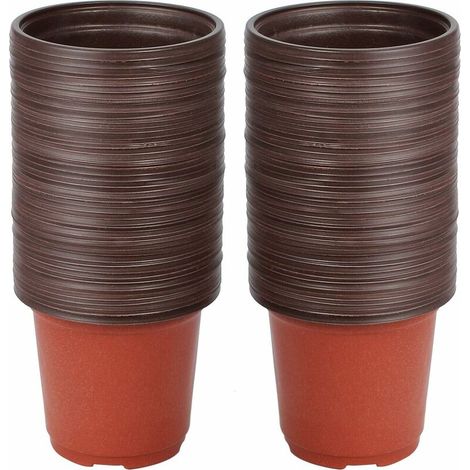 100 pots de semis plastique, ronds 10 cm, réutilisables avec drainage pour plantes d'intérieur et balcons