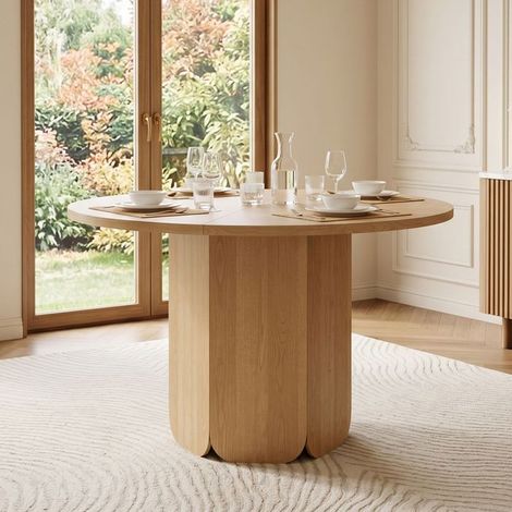 Table à manger 120 x 120 cm ronde 4 à 6 places design classique style scandinave minimaliste haute qualité durable et résistante aux (1/5)