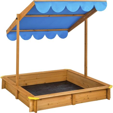 Bac à sable - 1 unité - Bois de pin - Toit réglable - Jardin extérieur - Bleu (1/5)