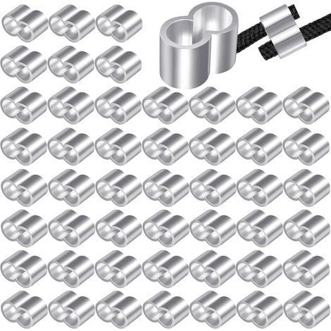 50 Pièces Manchons en Aluminium 4mm, Manchons à Sertir à Double Virole en Aluminium, Manchon de Boucle de Sertissage avec étui de Rangement pour 4mm Câbles Corde en Acier Inoxydable (1/5)