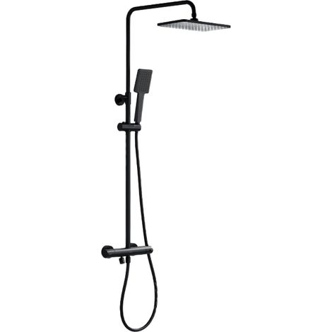 Colonne de Douche Kit avec Robinet Anti-brûlure Thermostatique, Noir Mitigeur de Douche avec Pomme de Douche 25x25cm, Douchette, Barre de Douche en Acier Inoxydable et PVC Flexible de Douche (1/5)