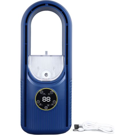 Rotorblattloser Tischventilator mit 6 Geschwindigkeitsstufen, 100-ml-Wassertank, leisem USB-Anschluss, Sprühnebelfunktion und Timer, blau