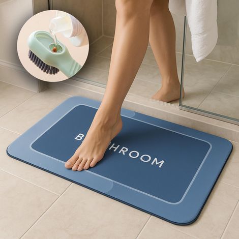 Tapis de bain Pierre Antidérapant Absorbant en Diatomite pour Salle de Bain 40 x 60 cm, Comprend Brosse de Nettoyage avec Doseur, Tapis à Séchage Rapide Lavable, Anti-Moisissure et Anti-Odeurs (1/5)