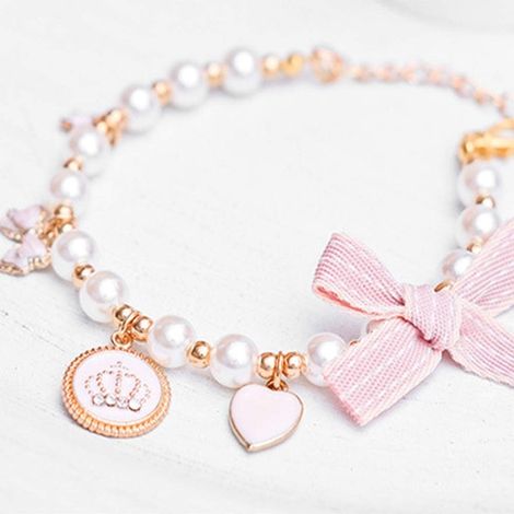 Fashion Pet Necklace Cat Pearl Crown Collar Accessories Ornaments Pet Cat Teddy Collar Pearl Jewelry Collar (1/4)