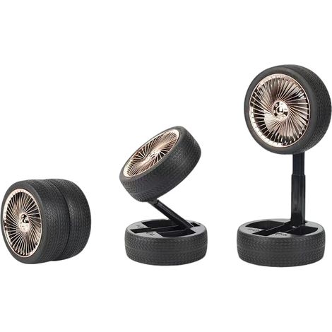 Ventilateur de bureau pneu rechargeable avec lumière LED, Ventilateur de jouet en forme pneu pliable portable extérieur, Mode 3 vitesses, nouvelle décoration intérieure. (1/4)