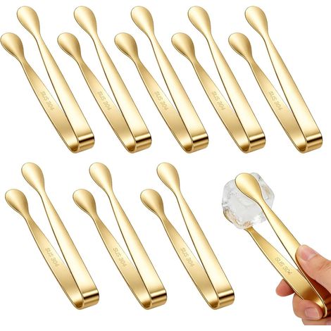 Set mit 8 vergoldeten Edelstahlzangen für Zucker, Bonbons und Eiswürfel, vielseitig einsetzbar für Kaffee, Tee und Cocktails. (1/5)