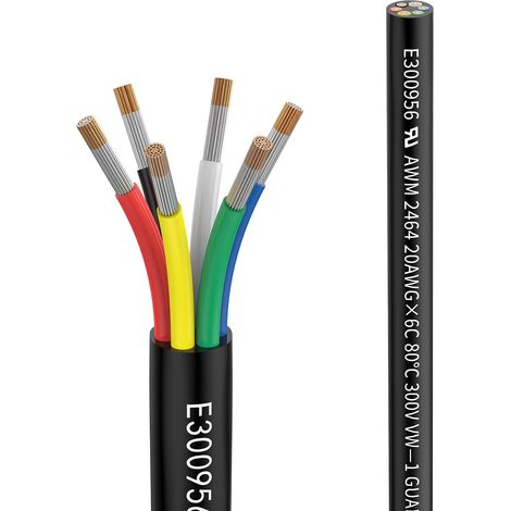 Fil 20 AWG 6×0,5 mm² 5Metros Câble d'Extension à 6 Conducteurs Tension 5V/12V/24V/300V Fil de Cuivre Étamé Multibrins sans Oxygène (1/5)