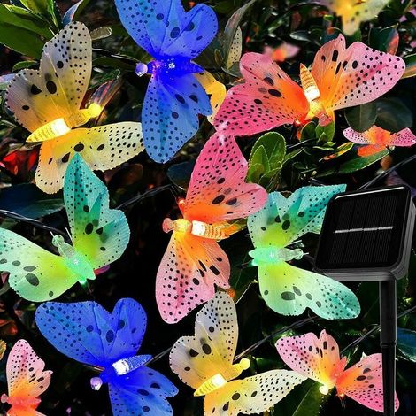 Guirlande lumineuse solaire en forme de papillon 12 LED - étanche - En fibre optique - Pour jardin,pelouse,patio,fête de mariage,festival,Noël,extérieur (1/5)