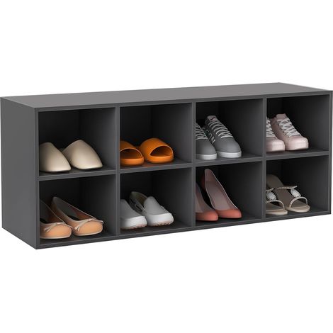 COSTWAY Panca Scarpiera per Ingresso, Panca Contenitore con 8 Scomparti Aperti, Scaffale Portascarpe Capacità di Carico di 230 kg, per Ingresso, Corridoio, Soggiorno, 102x30x41 cm (Grigio) (1/5)