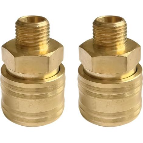 Stück – Schnellkupplung – Pneumatikanschluss – 1/4-Zoll-Außengewinde – DN 7,2 – Messing mit Rückschlagventil – Für Kompressoren und Werkzeuge – Gold – 1/4 Zoll (1/5)
