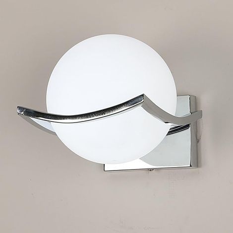 Applique Murale Intérieure, E27 Moderne Lampe Murale avec Abat-jour en Verre, 15CM Chrome Luminaire Mural Boule E27 pour Chambre, Salon, Couloir, Escalier (Sans ampoule) (1/5)