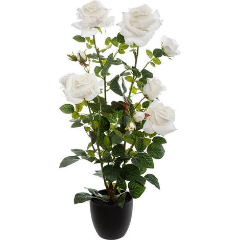 Plante Artificielle Décorative Rosier velours 74cm - Blanc - SILUMEN (1/4)