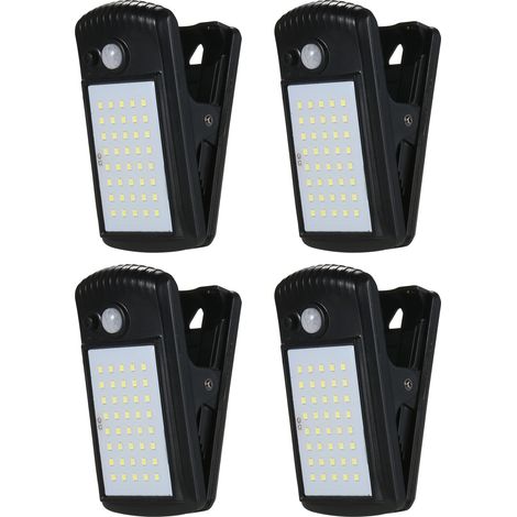 Lampe solaire extérieure à pince avec détecteur de mouvement, 40 LED, étanche IP65, pour clôture, terrasse, mur, garage ou patio. (1/3)
