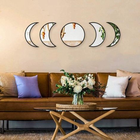 Lot de 2 miroirs muraux en bois noir et acrylique, décoration intérieure pour salon et chambre (1/5)