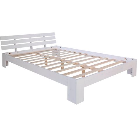 Letto matrimoniale per 2 persone con rete a doghe in legno bianco 120 x 200 cm LIT06213