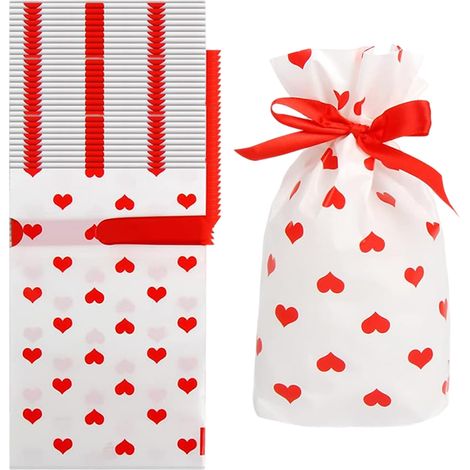 Partygeschenktüte, Plastikgeschenktüte mit Kordelzug, rote Herz-Süßigkeitentüte, Geschenktüte, Aufbewahrungsbeutel für Lebensmittel, Geschenkverpackung //