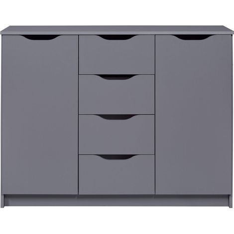 Commode meuble de rangement en bois de 2 portes et 4 tiroirs coloris gris graphite - longueur 122 x profondeur 40 x hauteur 92 cm -PEGANE- (1/5)