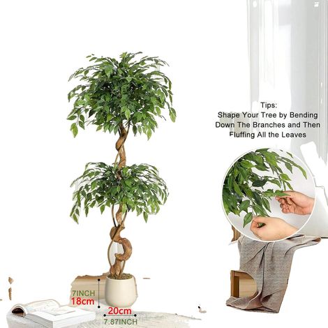 Arbre Ficus Artificiel, Tronc Courbé, Pot Blanc, Hauteur (1/2)