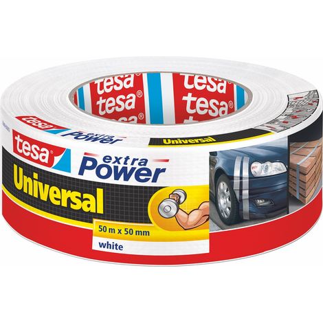Extra Power Universal Ruban Adhésif Toile - Tenue Extra Forte - Duct Tape pour Les Réparations, la Fixation, l'Étanchéité et Plus Encore - Blanc - 1 Rouleau - 50 m x 50 mm (1/5)