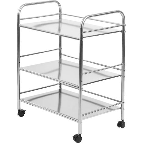 Carrito de cocina, estructura metálica, 3 estantes, color plata. (1/2)