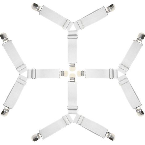 4 Pieces Straps for Bed Sheets Fitted Sheet Clip Triangle Fastener, XU, Elastic Mattress Adjustable Sheet Tensioner Suspenders Strap for Mattress, White - (1/5)