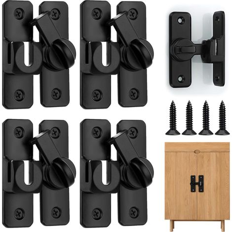 Serrure de porte grange 90 et loquet basculante sécurité pour coulissante armoire salle bainnoir 4 pcs 180 degrés Noir (1/5)