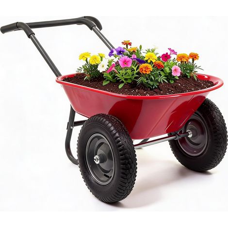 Brouette de jardin robuste utilitaire – Chariot extérieurérieur à double roue avec support intégré – jardin, pelouse, extérieurérieur – Rouille - double roue (1/5)