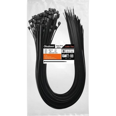 Colliers de serrage noirs 600mm x 4.8mm, lot de 100, résistants aux UV, nylon haute résistance (1/4)