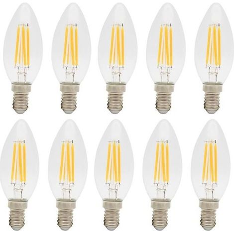 Lot de 10 Ampoules LED Filament E14 4W C35 Vintage Edison Ampoule - Blanc Chaud 2700K - AC220V - Dimension: 35x96mm (1/4)