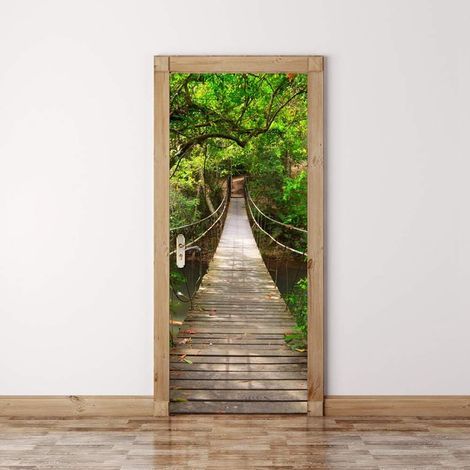 CCYKXA 3D Effect Door Sticker, Interior PVC Wall Stickers for Wall Decoration in Living Room, Kitchen, Bedroom, Bathroom, Wallpaper (77x200cm, Suspension Bridge)