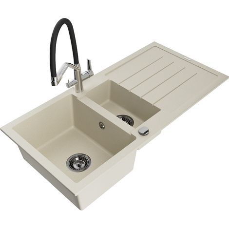 Mexen Andres fregadero de granito de 1,5 senos con escurridor y grifo de cocina Duo, beige - 6515-69-671701-07-B (1/5)