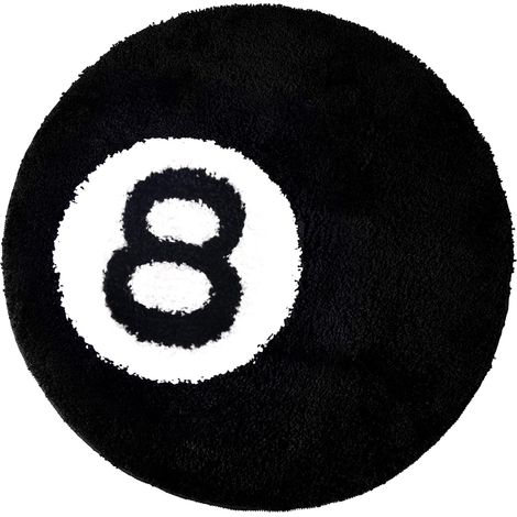 Tapis de billard rond noir de 61 cm en forme de boule 8, antidérapant et moelleux, idéal pour décorer votre salon ou votre chambre. (1/5)
