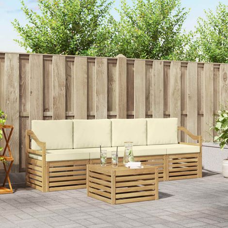 vidaXL Outdoor-Sofagarnitur mit Kissen 5 pcs Weiß und Creme Polyester (1/5)