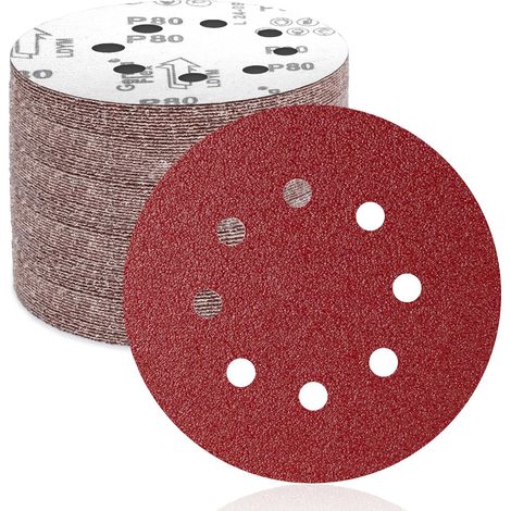 Disques de Ponçage Papier Abrasifs 125mm 8 trous 50 pièces Grain 80 (1/5)