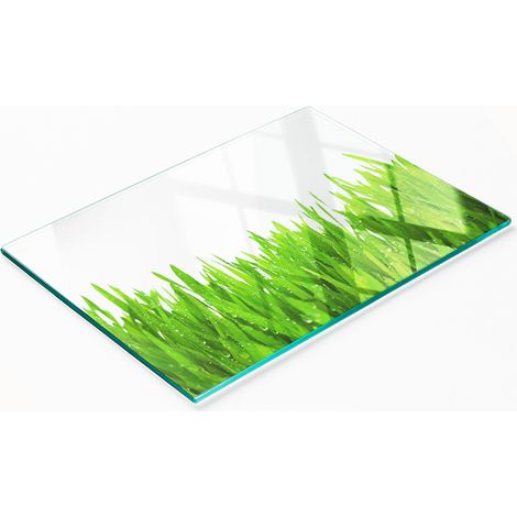 Tabla de cortar decorativa de cocina de vidrio templado con diseño de hierba, 80x52 cm. (1/5)