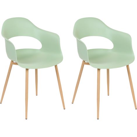 Conjunto de 2 sillas de comedor verde claro madera clara material sintético patas Utica