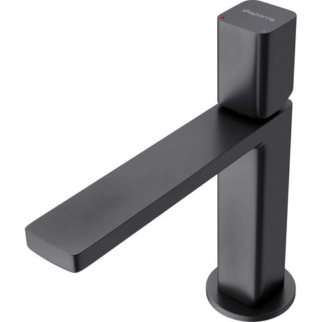 doporro Grifo mezclador monomando negro mate 19,6 cm altura, Grifería para lavabo angular con conexión -DIN de montaje de un solo orificio (1/5)