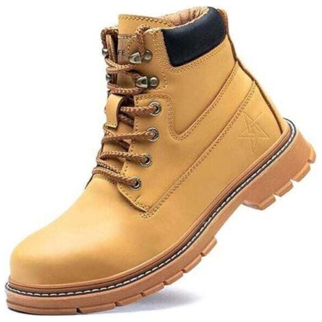 QORVA-Chaussure De Securite Homme Femmes Bottes De Travail Cuir Imperméables Legere Embout En Acier Bottes De Sécurité Indestructible Protection Jaune Noir 43