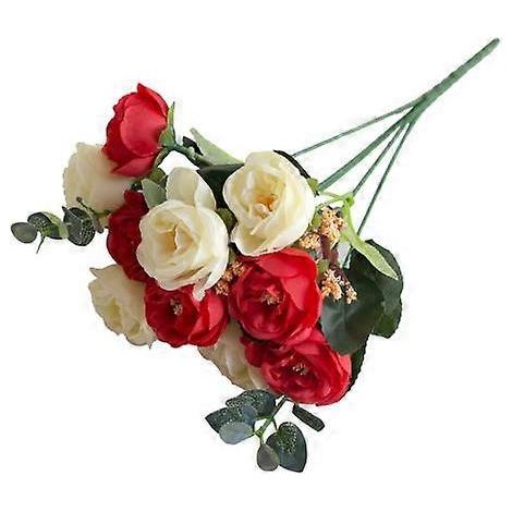 bouquet de 10 têtes de jolies fleurs et feuilles artificielles pour décoration de mariage, maison ou chambre.rouge (1/5)