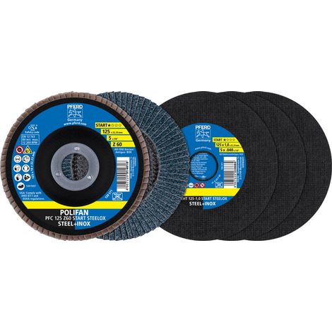 PFERD TOOLS Trenn-/Fächerscheiben-Set 125 Start-Linie START STEELOX EHT 1,0/PFC Z60 für Stahl/Edelstahl (1/5)