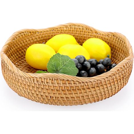 1 Corbeille à fruits, Osier naturel, Rond jaune, Rangement cuisine, Décoration table