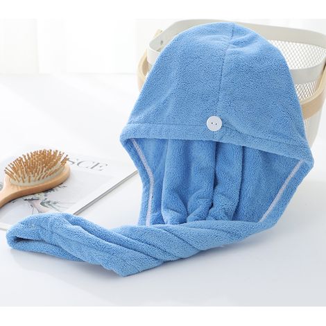 Gorro turbante absorbente de terciopelo coral, color liso, triangular, para cabello seco, azul claro, 26 x 65 cm. Venta al por mayor directamente del fabricante. (1/4)