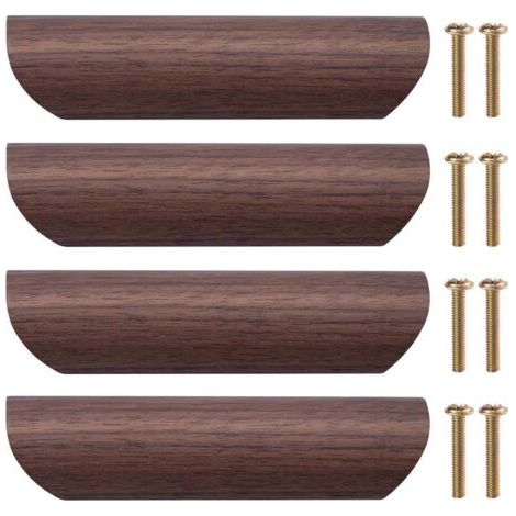 FENOPLASTICAPoignée de Meuble en Bois 4Pcs Poignée de Tiroir Bouton de Porte Cuisine Poignées de Placard en Bois pour Cuisine Armoire Commode Tiroir, 96mm Distance Entre les Trous (Noyer Noir) (1/5)
