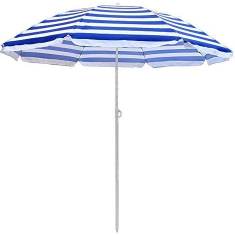 Beach Parasol Garden Outdoor Patio Sun Shade Tilting Umbrella 160cm Blue-White (1/5)
