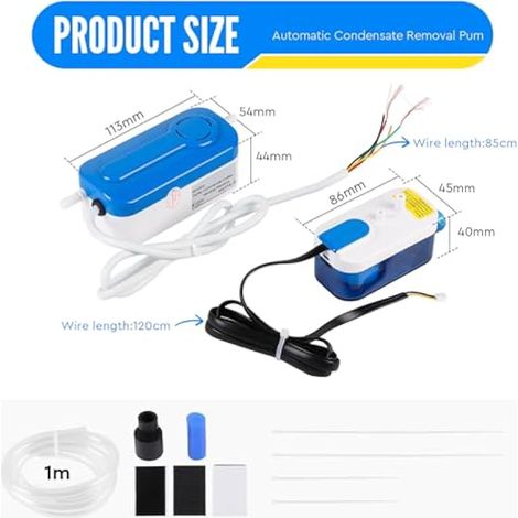 Pompe à condensats split pour climatisation, réservoir d'eau de 60 ml, débit de 24 l/h, hauteur de levage de 10 m, 21 dB, pour climatiseurs de 8 kW (1/5)