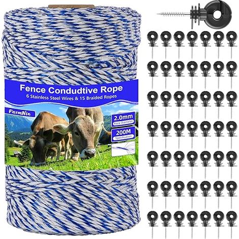 Corde Clôture Électrique Acier Inoxydable PE Fil Électrique Polyfile Corde Conductrice Bleu Blanche (1/5)