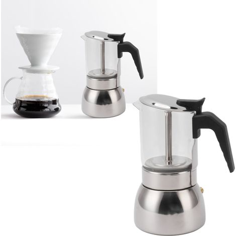 Multifunktionale, tragbare italienische Kaffeemaschine mit doppeltem Edelstahlventil, hitzebeständiger Glastasse (300 ml) (1/5)